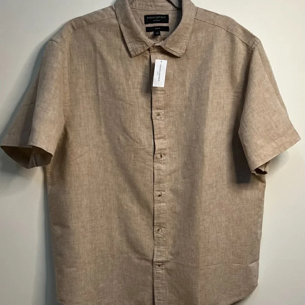 Banana Republic Men's SLIM LINEN-COTTON SHIRT in Honey Brown Size XL